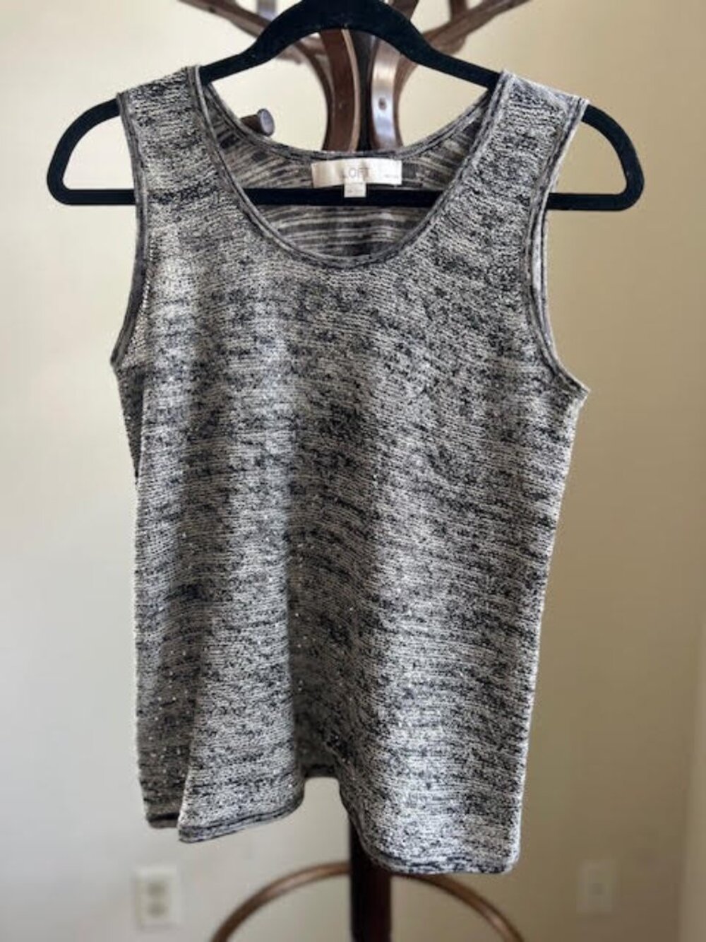 LOFT Petite Sparkle Sleeveless Woven Top MP Gray Black
